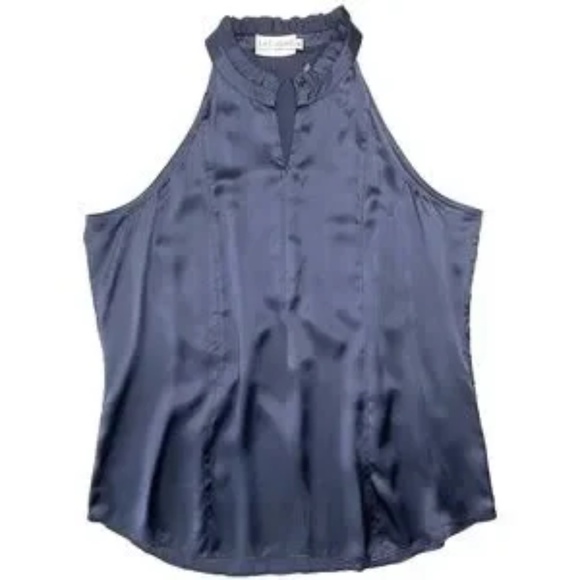 Go> by GoSilk Blue Cutaway Silk Top - Picture 1 of 3